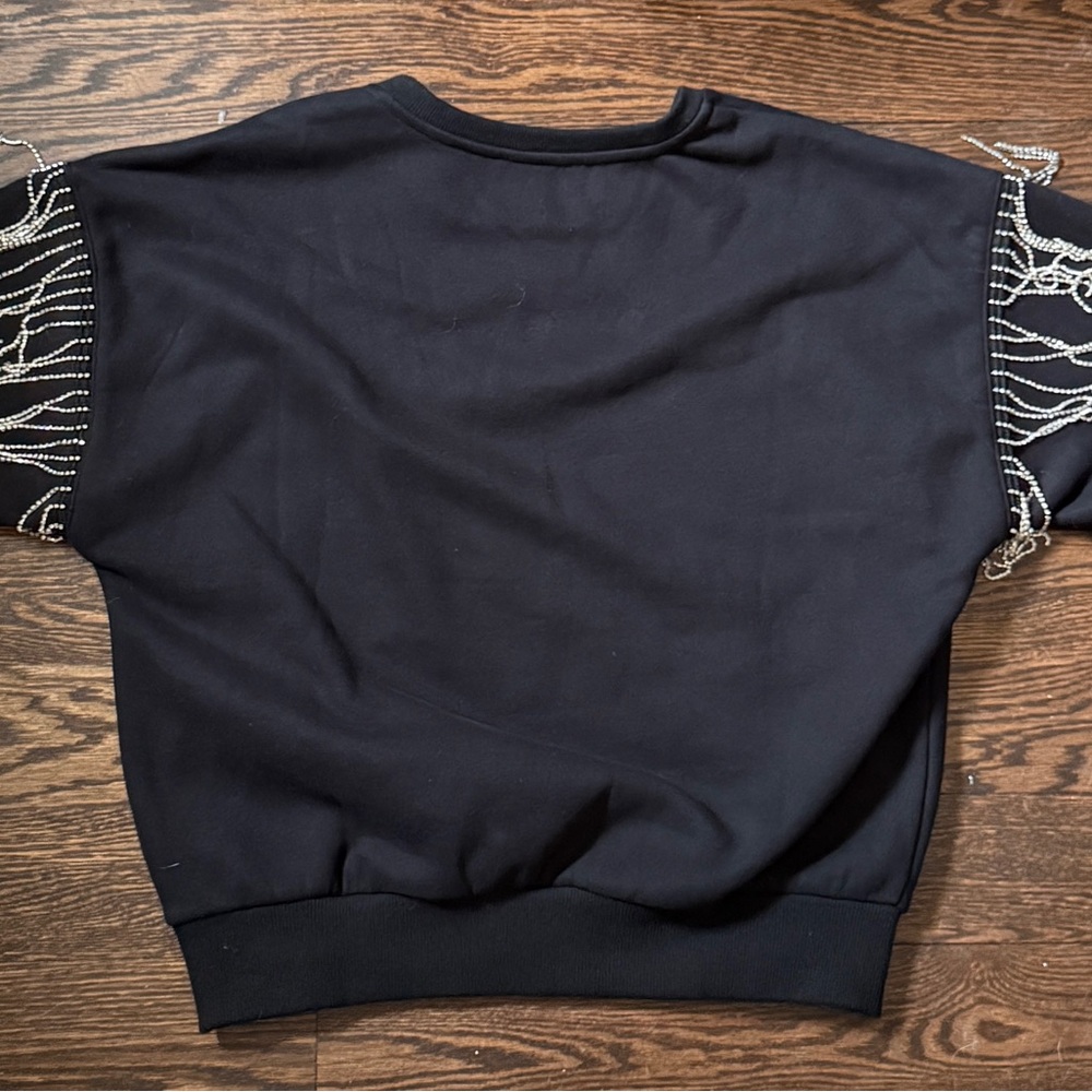 Skies are Blue Sweatshirt with Rhinestone Beaded Sleeves - Picture 6 of 9